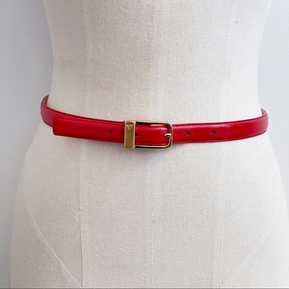 Liz Claiborne Red Leather Slim Brass Buckle Belt M main image 14